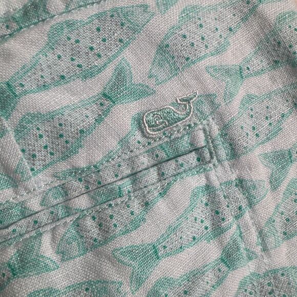 VINEYARD VINES Teal Blue Pigment Fish Print Linen Shorts Sz 2 Mint Green LN $88 - Picture 10 of 15